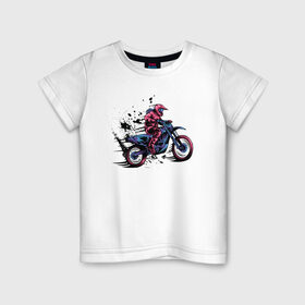 Детская футболка хлопок с принтом Мотокросс в Екатеринбурге, 100% хлопок | круглый вырез горловины, полуприлегающий силуэт, длина до линии бедер | moto | motocross | motorcycle | мото | мотокросс | мотоцикл | мотоциклист | мотоциклисты | мотоциклы | неон | череп | шлем