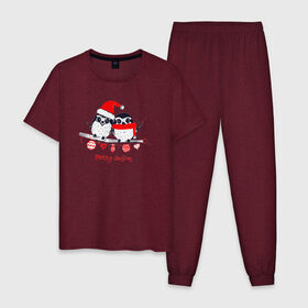 Мужская пижама хлопок с принтом Merry Christmas в Екатеринбурге, 100% хлопок | брюки и футболка прямого кроя, без карманов, на брюках мягкая резинка на поясе и по низу штанин
 | 