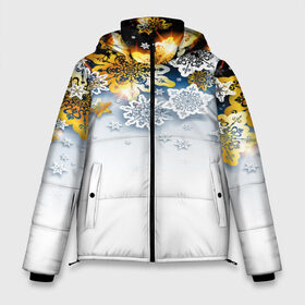 Мужская зимняя куртка 3D с принтом Снежинки в Екатеринбурге, верх — 100% полиэстер; подкладка — 100% полиэстер; утеплитель — 100% полиэстер | длина ниже бедра, свободный силуэт Оверсайз. Есть воротник-стойка, отстегивающийся капюшон и ветрозащитная планка. 

Боковые карманы с листочкой на кнопках и внутренний карман на молнии. | 