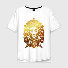 Мужская футболка хлопок Oversize с принтом Лев в Екатеринбурге, 100% хлопок | свободный крой, круглый ворот, “спинка” длиннее передней части | horoscope | king | leo | lion | астрология | гороскоп | знак зодиака | император | июль | король | корона | лев | месяц рождения | подарок для льва | правитель | царь