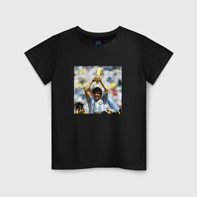 Детская футболка хлопок с принтом Диего Марадона  в Екатеринбурге, 100% хлопок | круглый вырез горловины, полуприлегающий силуэт, длина до линии бедер | diego | maradona | maradonna | napoli | бога | диего | марадона | марадонна | наполи | ретро | рука | форма | футбол