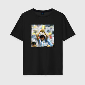 Женская футболка хлопок Oversize с принтом Диего Марадона в Екатеринбурге, 100% хлопок | свободный крой, круглый ворот, спущенный рукав, длина до линии бедер
 | diego | maradona | maradonna | napoli | бога | диего | марадона | марадонна | наполи | ретро | рука | форма | футбол