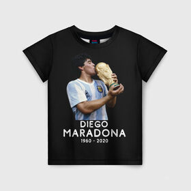 Детская футболка 3D с принтом Diego Maradona в Екатеринбурге, 100% гипоаллергенный полиэфир | прямой крой, круглый вырез горловины, длина до линии бедер, чуть спущенное плечо, ткань немного тянется | Тематика изображения на принте: 10 | 1960 | 2020 | argentina | barcelona | diego | football | legend | leo | lionel | maradona | messi | retro | rip | soccer | аргентина | барселона | бога | диего | легенда | лионель | марадона | месси | мяч | ретро | рука | форма | футбол