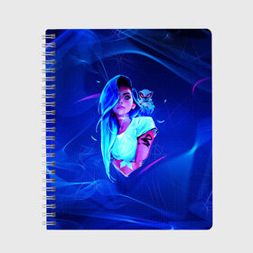 Тетрадь с принтом Neon Girl в Екатеринбурге, 100% бумага | 48 листов, плотность листов — 60 г/м2, плотность картонной обложки — 250 г/м2. Листы скреплены сбоку удобной пружинной спиралью. Уголки страниц и обложки скругленные. Цвет линий — светло-серый
 | Тематика изображения на принте: art | neon girl | голубые волосы девушки | девушка | неон | светящая девочка | филин