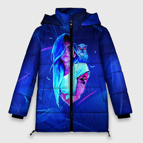 Женская зимняя куртка 3D с принтом Neon Girl в Екатеринбурге, верх — 100% полиэстер; подкладка — 100% полиэстер; утеплитель — 100% полиэстер | длина ниже бедра, силуэт Оверсайз. Есть воротник-стойка, отстегивающийся капюшон и ветрозащитная планка. 

Боковые карманы с листочкой на кнопках и внутренний карман на молнии | art | neon girl | голубые волосы девушки | девушка | неон | светящая девочка | филин