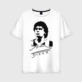 Женская футболка хлопок Oversize с принтом Diego Maradona в Екатеринбурге, 100% хлопок | свободный крой, круглый ворот, спущенный рукав, длина до линии бедер
 | 10 | 1960 | 2020 | argentina | barcelona | diego | football | legend | leo | lionel | maradona | messi | retro | rip | soccer | автограф | аргентина | барселона | бога | диего | легенда | лионель | марадона | месси | мяч | ретро | роспись | р