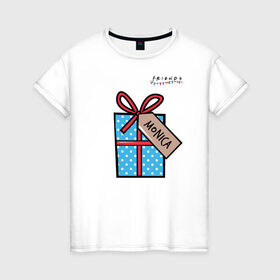 Женская футболка хлопок с принтом Friends. Подарок Monica в Екатеринбурге, 100% хлопок | прямой крой, круглый вырез горловины, длина до линии бедер, слегка спущенное плечо | christmas | friends | gift | monica | vdkarsve | xmas | друзья | новый год | подарок | сериал