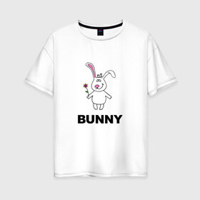 Женская футболка хлопок Oversize с принтом Милый зайка в Екатеринбурге, 100% хлопок | свободный крой, круглый ворот, спущенный рукав, длина до линии бедер
 | арт | животные | зайцы | зайчики | кролик с цветочком | милые зайки | рисунок