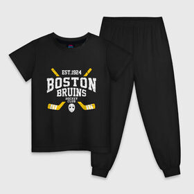 Детская пижама хлопок с принтом Бостон Брюинз в Екатеринбурге, 100% хлопок |  брюки и футболка прямого кроя, без карманов, на брюках мягкая резинка на поясе и по низу штанин
 | Тематика изображения на принте: boston | boston bruins | bruins | hockey | nhl | usa | бостон | бостон брюинз | нхл | спорт | сша | хоккей | шайба