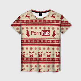 Женская футболка 3D с принтом Pornhub(Новый год) в Екатеринбурге, 100% полиэфир ( синтетическое хлопкоподобное полотно) | прямой крой, круглый вырез горловины, длина до линии бедер | год | новый | рождественскую коллекцию
