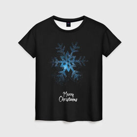 Женская футболка 3D с принтом Merry Christmas в Екатеринбурге, 100% полиэфир ( синтетическое хлопкоподобное полотно) | прямой крой, круглый вырез горловины, длина до линии бедер | 