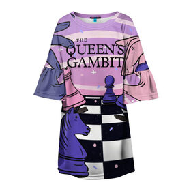 Детское платье 3D с принтом The Queens Gambit в Екатеринбурге, 100% полиэстер | прямой силуэт, чуть расширенный к низу. Круглая горловина, на рукавах — воланы | beth harmon | chess | queens gambit | the queens gambit | аня тейлор джой | бет хармон | нетфликс | ход королевы | шахматы