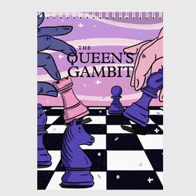 Скетчбук с принтом The Queens Gambit в Екатеринбурге, 100% бумага
 | 48 листов, плотность листов — 100 г/м2, плотность картонной обложки — 250 г/м2. Листы скреплены сверху удобной пружинной спиралью | Тематика изображения на принте: beth harmon | chess | queens gambit | the queens gambit | аня тейлор джой | бет хармон | нетфликс | ход королевы | шахматы