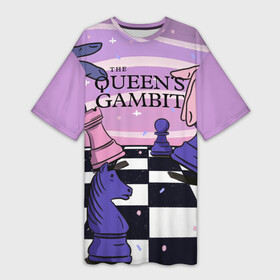 Платье-футболка 3D с принтом The Queens Gambit в Екатеринбурге,  |  | beth harmon | chess | queens gambit | the queens gambit | аня тейлор джой | бет хармон | нетфликс | ход королевы | шахматы