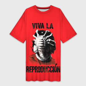 Платье-футболка 3D с принтом VIVA LA в Екатеринбурге,  |  | 426 | alien | black | horror | predator | print | space | ufo | инопланитянин | космос | нло | принт | ужасы | хищник | черная | чужие | чужой