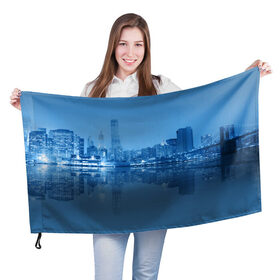 Флаг 3D с принтом New York в Екатеринбурге, 100% полиэстер | плотность ткани — 95 г/м2, размер — 67 х 109 см. Принт наносится с одной стороны | new york | архитектура | здания | мост | сша