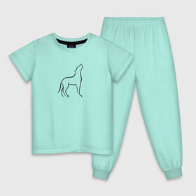 Детская пижама хлопок с принтом Воющий волк в Екатеринбурге, 100% хлопок |  брюки и футболка прямого кроя, без карманов, на брюках мягкая резинка на поясе и по низу штанин
 | Тематика изображения на принте: воет | вой | волк | животное | зверь | линейный | минимализм | собака