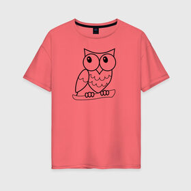 Женская футболка хлопок Oversize с принтом Забавная сова в Екатеринбурге, 100% хлопок | свободный крой, круглый ворот, спущенный рукав, длина до линии бедер
 | животное | линейный | милый | минималистичный | ночной | птенец | птица | смешной | сова | филин