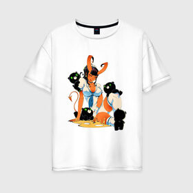 Женская футболка хлопок Oversize с принтом Взрослые развлечения в Екатеринбурге, 100% хлопок | свободный крой, круглый ворот, спущенный рукав, длина до линии бедер
 | арт | демон | демонесса | рисунок | суккуб | школьница