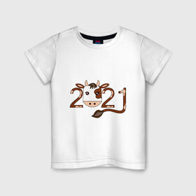Детская футболка хлопок с принтом Бык 2021 в Екатеринбурге, 100% хлопок | круглый вырез горловины, полуприлегающий силуэт, длина до линии бедер | 2021 | бык | год быка | гороскоп | дата | животное | китайский | новый год | праздничный | символ