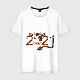Мужская футболка хлопок с принтом Бык 2021 в Екатеринбурге, 100% хлопок | прямой крой, круглый вырез горловины, длина до линии бедер, слегка спущенное плечо. | 2021 | бык | год быка | гороскоп | дата | животное | китайский | новый год | праздничный | символ