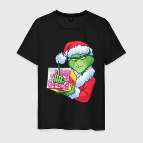 Мужская футболка хлопок с принтом Новый год. Гринч в Екатеринбурге, 100% хлопок | прямой крой, круглый вырез горловины, длина до линии бедер, слегка спущенное плечо. | 2021 | гринч | новый год | подарок | рождество
