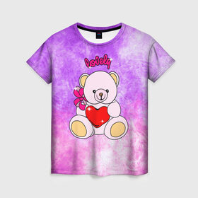 Женская футболка 3D с принтом Lovely bear в Екатеринбурге, 100% полиэфир ( синтетическое хлопкоподобное полотно) | прямой крой, круглый вырез горловины, длина до линии бедер | bear | love is | teddy | богиня | валентина | влюбленный | девушке | дочь | жена | игрушка | лучшая | любимая | люблю | мама | марта | медведь | медведь с сердцем | медвежата | мишка тедди | плюшевые | подарок