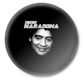 Значок с принтом Диего Марадона в Екатеринбурге,  металл | круглая форма, металлическая застежка в виде булавки | diego | diego armando maradona | maradona | аргентина | диего | король | легенда | марадона | нападающий | полузащитник | футбол | футболист
