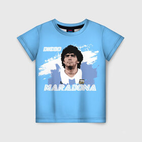 Детская футболка 3D с принтом Диего Марадона в Екатеринбурге, 100% гипоаллергенный полиэфир | прямой крой, круглый вырез горловины, длина до линии бедер, чуть спущенное плечо, ткань немного тянется | diego | diego armando maradona | maradona | аргентина | диего | король | легенда | марадона | нападающий | полузащитник | футбол | футболист