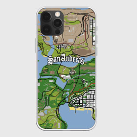 Чехол для iPhone 12 Pro с принтом GTA San Andreas map в Екатеринбурге, силикон | область печати: задняя сторона чехла, без боковых панелей | game | grand theft auto | gta san andreas | гта сан андреас | игра | карта | самп