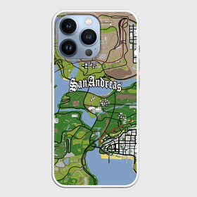 Чехол для iPhone 13 Pro с принтом GTA San Andreas map в Екатеринбурге,  |  | game | grand theft auto | gta san andreas | гта сан андреас | игра | карта | самп