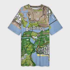 Платье-футболка 3D с принтом GTA San Andreas map в Екатеринбурге,  |  | game | grand theft auto | gta san andreas | гта сан андреас | игра | карта | самп