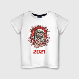 Детская футболка хлопок с принтом 2021 в Екатеринбурге, 100% хлопок | круглый вырез горловины, полуприлегающий силуэт, длина до линии бедер | арт | графика | дед мороз | новый год | рождество | санта