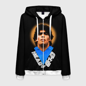 Мужская толстовка 3D на молнии с принтом Diego Maradona в Екатеринбурге, 100% полиэстер | длина до линии бедра, манжеты и пояс оформлены мягкой тканевой резинкой, двухслойный капюшон со шнурком для регулировки, спереди молния, по бокам два кармана | diego | diego armando maradona | legend | maradona | аргентина | диего | король | легенда | марадона | нападающий | полузащитник | футбол | футболист