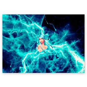 Поздравительная открытка с принтом Electro-Girl в Екатеринбурге, 100% бумага | плотность бумаги 280 г/м2, матовая, на обратной стороне линовка и место для марки
 | blue | cat | electro | girl | молния девочка | суперспособность | электричество | электро