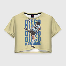 Женская футболка Crop-top 3D с принтом Diego Diego в Екатеринбурге, 100% полиэстер | круглая горловина, длина футболки до линии талии, рукава с отворотами | 10 номер | diego | football | maradona | maradonna | арегнтина | бога | диего | марадона | марадонна | ретро | рука | сборная аргентины | футбол | футболист