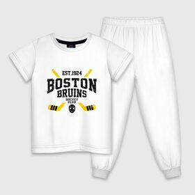 Детская пижама хлопок с принтом Бостон Брюинз в Екатеринбурге, 100% хлопок |  брюки и футболка прямого кроя, без карманов, на брюках мягкая резинка на поясе и по низу штанин
 | Тематика изображения на принте: boston | boston bruins | bruins | hockey | nhl | usa | бостон | бостон брюинз | нхл | спорт | сша | хоккей | шайба