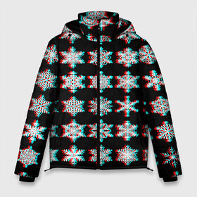 Мужская зимняя куртка 3D с принтом Снежинки Glitch в Екатеринбурге, верх — 100% полиэстер; подкладка — 100% полиэстер; утеплитель — 100% полиэстер | длина ниже бедра, свободный силуэт Оверсайз. Есть воротник-стойка, отстегивающийся капюшон и ветрозащитная планка. 

Боковые карманы с листочкой на кнопках и внутренний карман на молнии. | 