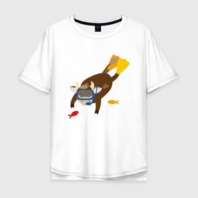Мужская футболка хлопок Oversize с принтом Плавающий бык в Екатеринбурге, 100% хлопок | свободный крой, круглый ворот, “спинка” длиннее передней части | 