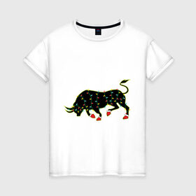 Женская футболка хлопок с принтом Bull silhouette and garland в Екатеринбурге, 100% хлопок | прямой крой, круглый вырез горловины, длина до линии бедер, слегка спущенное плечо | 