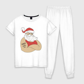 Женская пижама хлопок с принтом Santa Claus в Екатеринбурге, 100% хлопок | брюки и футболка прямого кроя, без карманов, на брюках мягкая резинка на поясе и по низу штанин | 2021 | santa claus | дед мороз | новый год | санта клаус | современный санта
