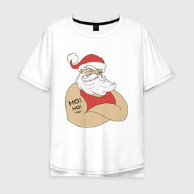 Мужская футболка хлопок Oversize с принтом Santa Claus в Екатеринбурге, 100% хлопок | свободный крой, круглый ворот, “спинка” длиннее передней части | 2021 | santa claus | дед мороз | новый год | санта клаус | современный санта