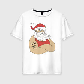 Женская футболка хлопок Oversize с принтом Santa Claus в Екатеринбурге, 100% хлопок | свободный крой, круглый ворот, спущенный рукав, длина до линии бедер
 | 2021 | santa claus | дед мороз | новый год | санта клаус | современный санта