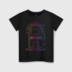 Детская футболка хлопок с принтом Among Us 2021 Neon | Новый год в Екатеринбурге, 100% хлопок | круглый вырез горловины, полуприлегающий силуэт, длина до линии бедер | Тематика изображения на принте: 