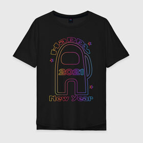 Мужская футболка хлопок Oversize с принтом Among Us 2021 Neon | Новый год в Екатеринбурге, 100% хлопок | свободный крой, круглый ворот, “спинка” длиннее передней части | Тематика изображения на принте: 