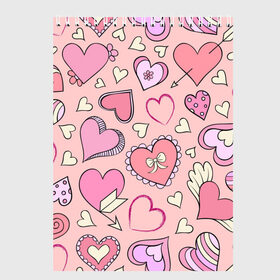 Скетчбук с принтом Розовые сердечки в Екатеринбурге, 100% бумага
 | 48 листов, плотность листов — 100 г/м2, плотность картонной обложки — 250 г/м2. Листы скреплены сверху удобной пружинной спиралью | Тематика изображения на принте: для девочек | любимой | любовь | розовое | романтика | сердечки | сердечко | сердце