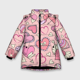 Зимняя куртка для девочек 3D с принтом Розовые сердечки в Екатеринбурге, ткань верха — 100% полиэстер; подклад — 100% полиэстер, утеплитель — 100% полиэстер. | длина ниже бедра, удлиненная спинка, воротник стойка и отстегивающийся капюшон. Есть боковые карманы с листочкой на кнопках, утяжки по низу изделия и внутренний карман на молнии. 

Предусмотрены светоотражающий принт на спинке, радужный светоотражающий элемент на пуллере молнии и на резинке для утяжки. | для девочек | любимой | любовь | розовое | романтика | сердечки | сердечко | сердце