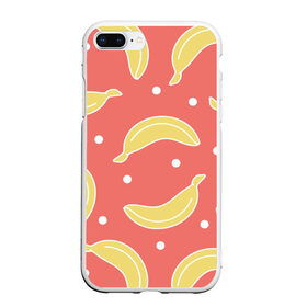 Чехол для iPhone 7Plus/8 Plus матовый с принтом Банановый рай в Екатеринбурге, Силикон | Область печати: задняя сторона чехла, без боковых панелей | банан | банановый | белый | еда | желтый | летний | питание | розовый | точки | фрукт