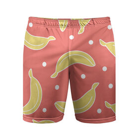 Мужские шорты спортивные с принтом Банановый рай в Екатеринбурге,  |  | банан | банановый | белый | еда | желтый | летний | питание | розовый | точки | фрукт