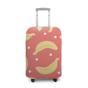 Чехол для чемодана 3D с принтом Банановый рай в Екатеринбурге, 86% полиэфир, 14% спандекс | двустороннее нанесение принта, прорези для ручек и колес | Тематика изображения на принте: банан | банановый | белый | еда | желтый | летний | питание | розовый | точки | фрукт
